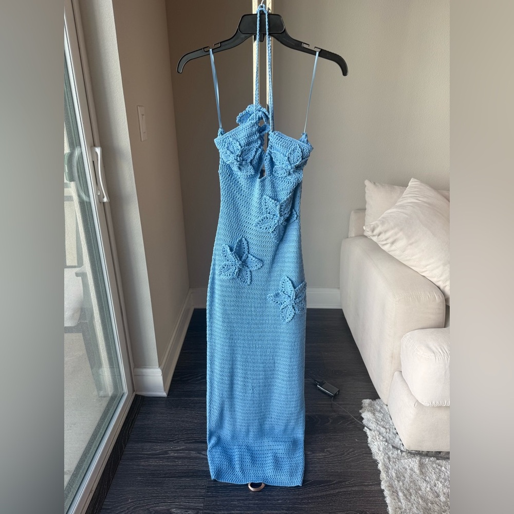 NWT Meshki Blue Crochet Maxi Dress, XS - Picture 3 of 7